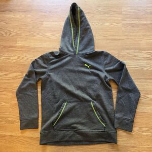 Puma Hoodie Gray Youth Size L (14-16) Gray Neon Green Trim Sweatshirt - NWOT!